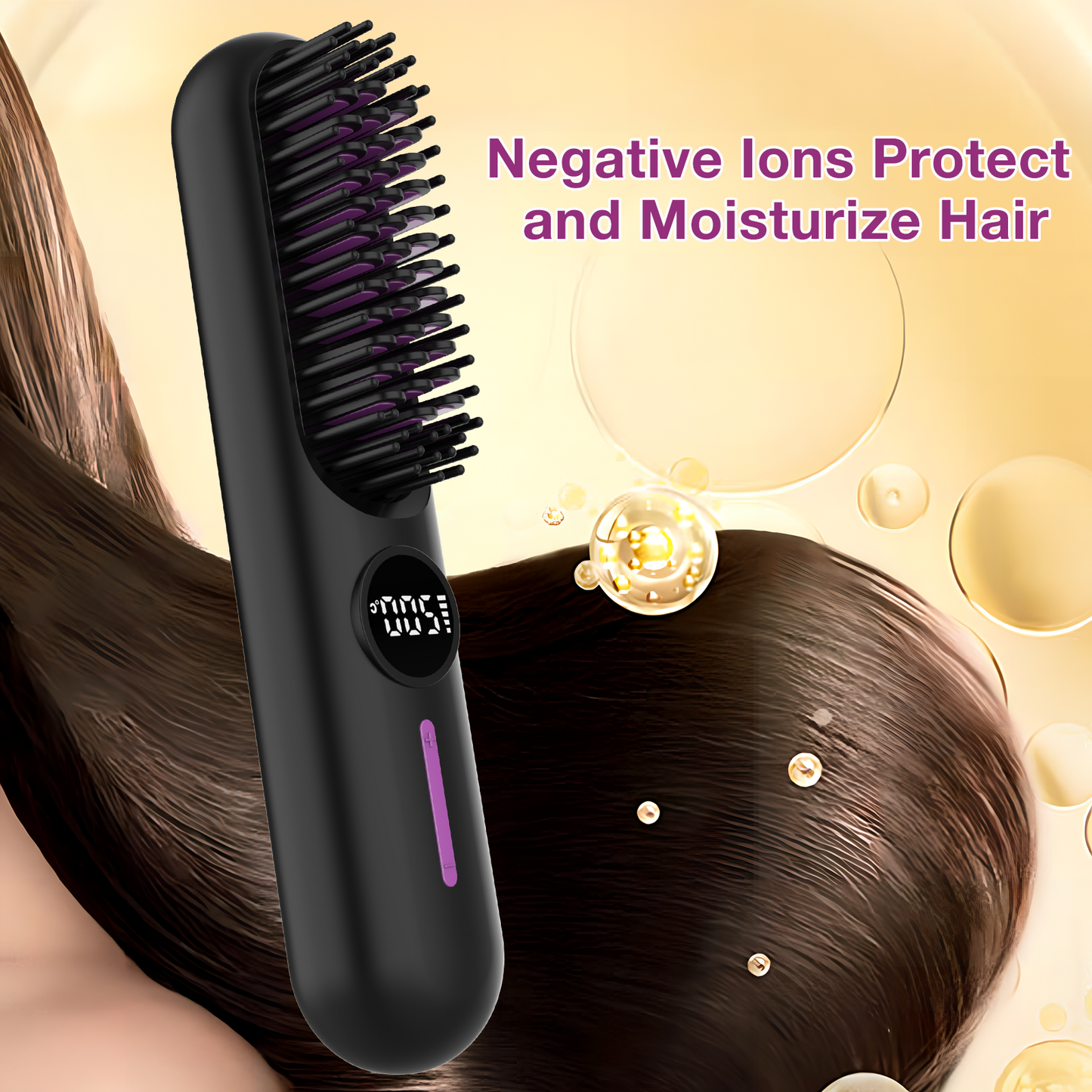 S01 2-in-1 Cordless Hair Straightener Brush 20 Million Negative Ion Hot Comb Hair Straightener Brush for Women, Portable Mini Straightening Brush for Travel, Lightweight to Carry Out, USB Rechargeable, Anti-Scald, LCD Temperature Display