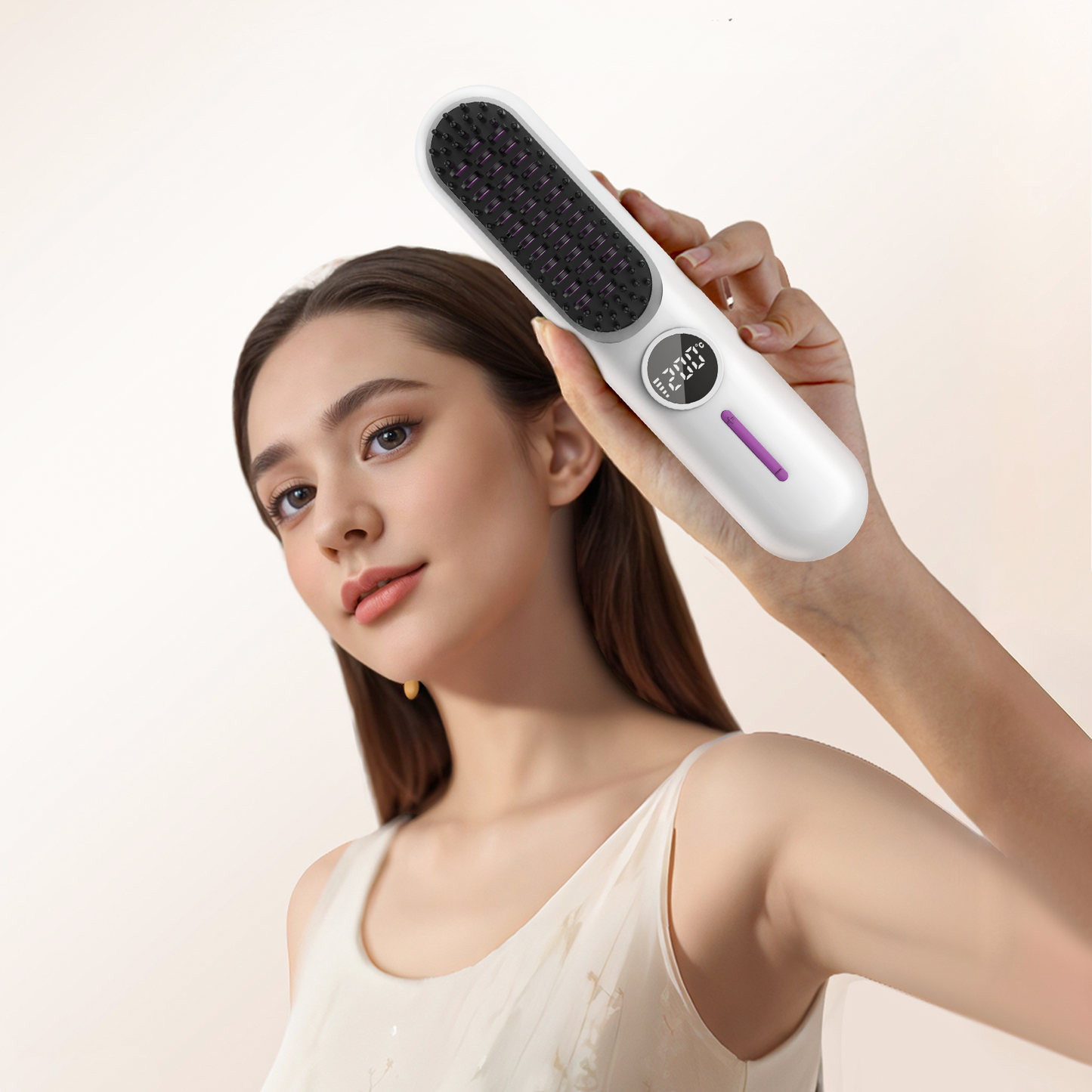 S01 2-in-1 Cordless Hair Straightener Brush 20 Million Negative Ion Hot Comb Hair Straightener Brush for Women, Portable Mini Straightening Brush for Travel, Lightweight to Carry Out, USB Rechargeable, Anti-Scald, LCD Temperature Display
