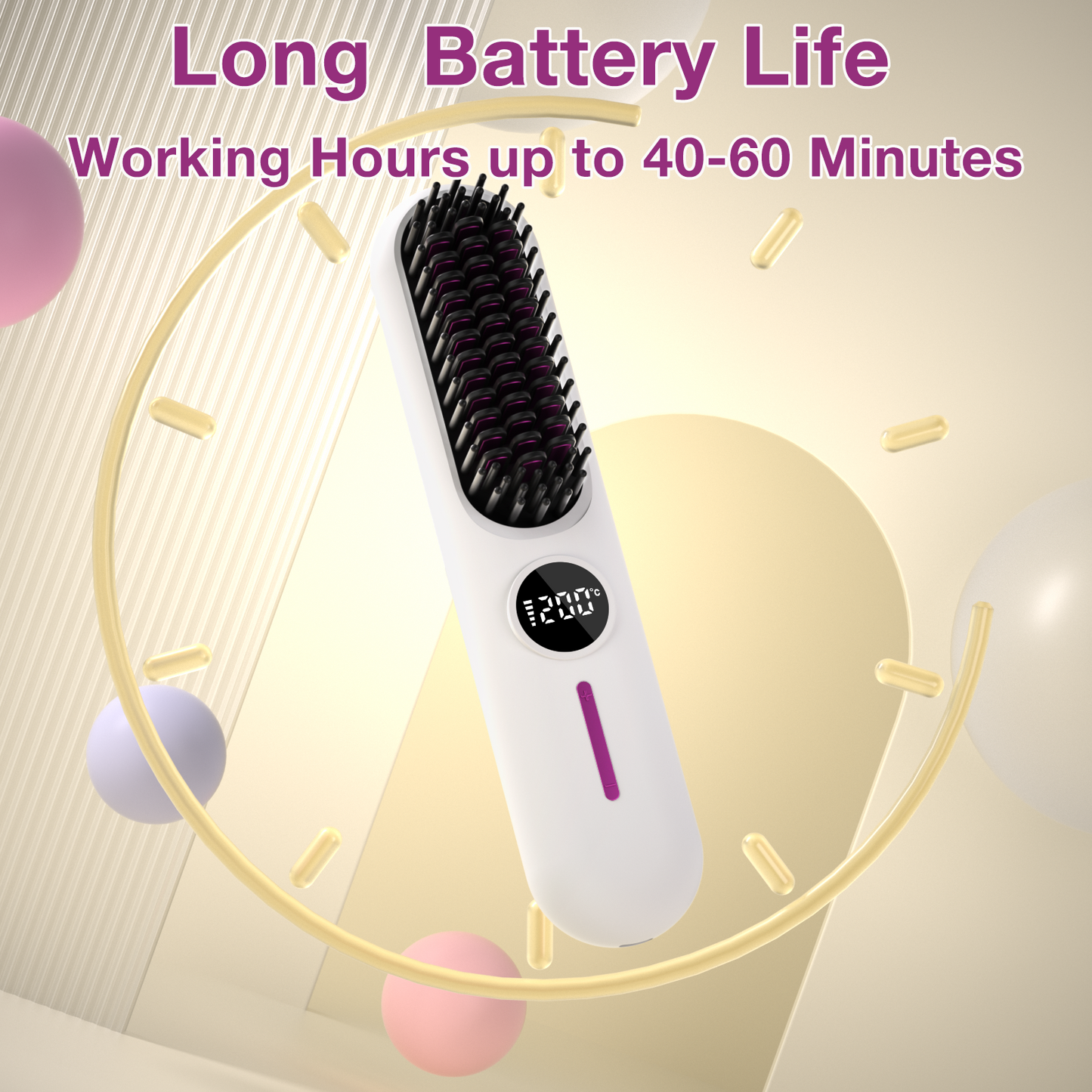 S01 2-in-1 Cordless Hair Straightener Brush 20 Million Negative Ion Hot Comb Hair Straightener Brush for Women, Portable Mini Straightening Brush for Travel, Lightweight to Carry Out, USB Rechargeable, Anti-Scald, LCD Temperature Display