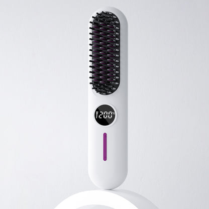 S01 2-in-1 Cordless Hair Straightener Brush 20 Million Negative Ion Hot Comb Hair Straightener Brush for Women, Portable Mini Straightening Brush for Travel, Lightweight to Carry Out, USB Rechargeable, Anti-Scald, LCD Temperature Display